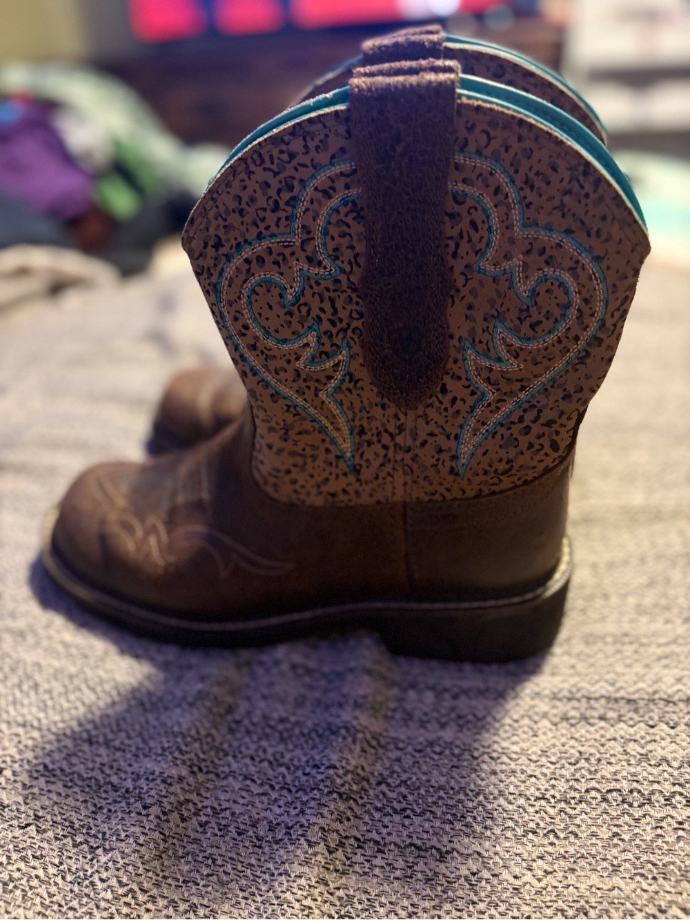 Ariat Brown Western Heeled Boots with Turquoise Accents
